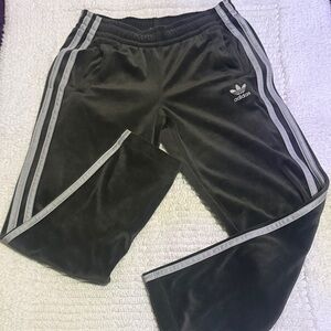 ADiDAS-VELOUR-Joggers-Juniors Size-SMALL-GREY w/ 3-WHiTE STRiPES-Pockets-LOW